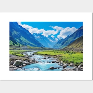 Mountains River Serene Landscape Inspire Posters and Art